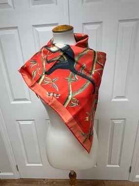 Jim Thompson Square Red Silk Scarf - 32" x 32" - NEW in Bag.